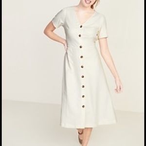 Old Navy Fit & Flare Buttoned Linen Midi Dress